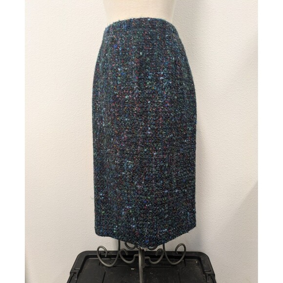 Vintage Y2K Blue Multicolored Rainbow Wool Blend Tweed Boucle Pencil Skirt sz XS - Picture 2 of 11